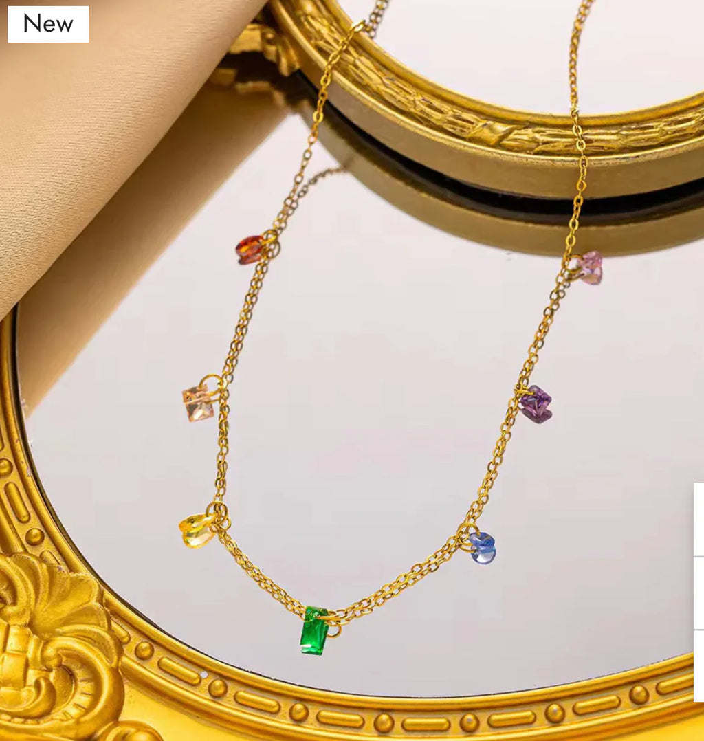 Multicolour Crystal Drops Anti Tarnish Necklace