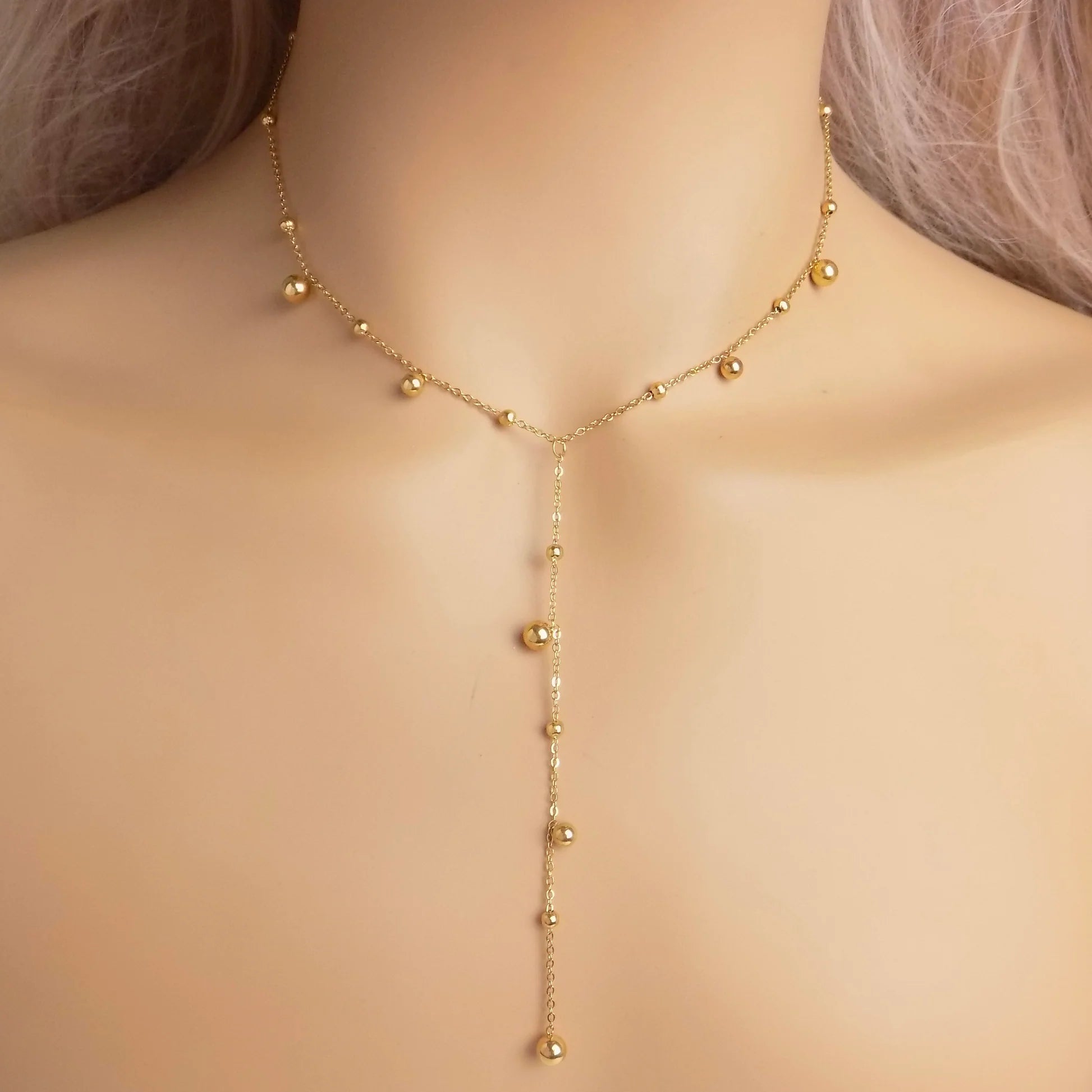 Y-shape Beads Chain Long Drop Necklace