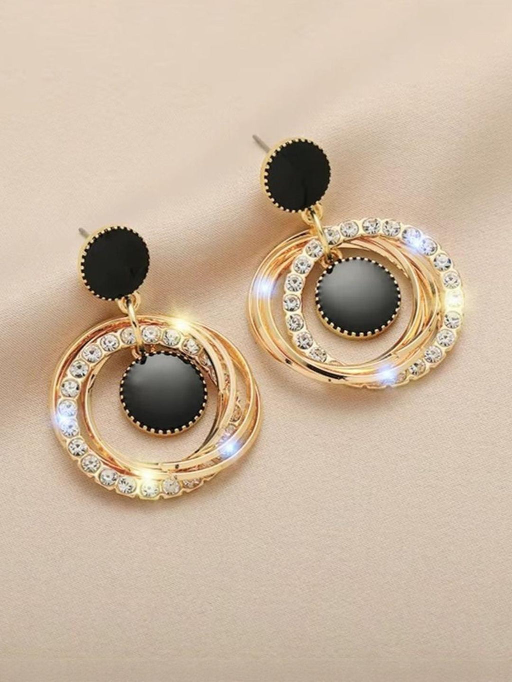 Korean Design Hoop Layered Drop Black Earrings