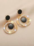 Korean Design Hoop Layered Drop Black Earrings