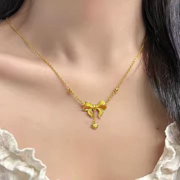 Bow Knot Heart Drop Pendant Necklace