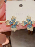 Blue Gradient Crystal Flower Stud Earrings