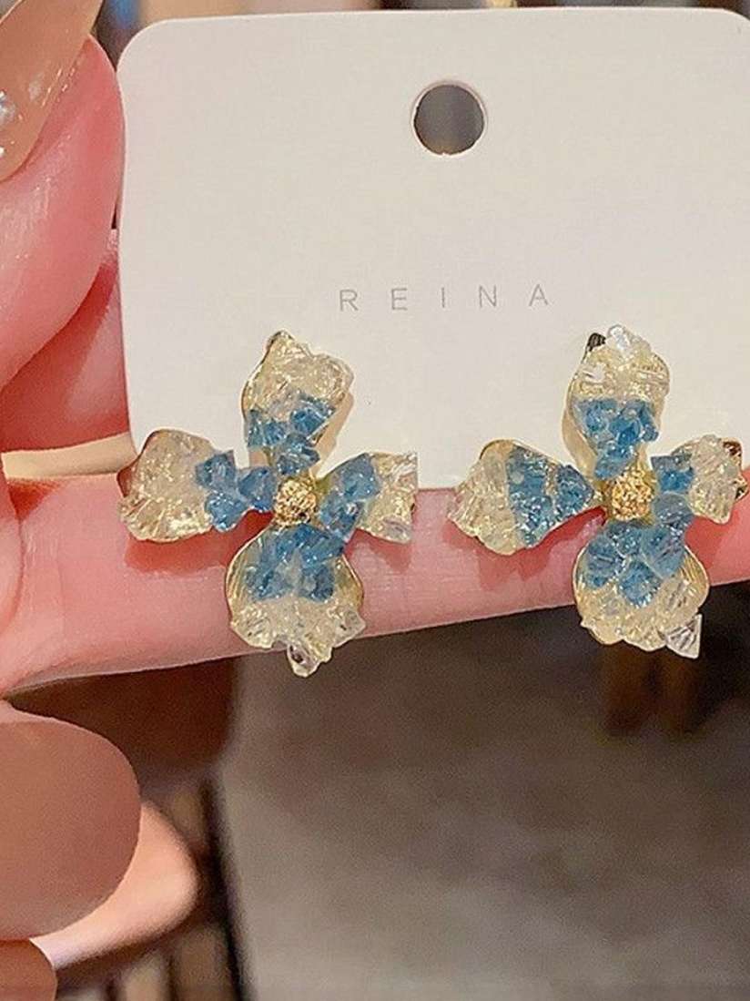 Blue Gradient Crystal Flower Stud Earrings