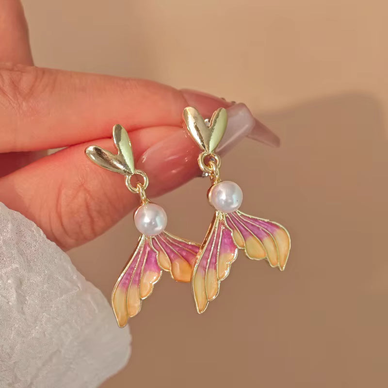 Purple Fish Tail Heart Earrings