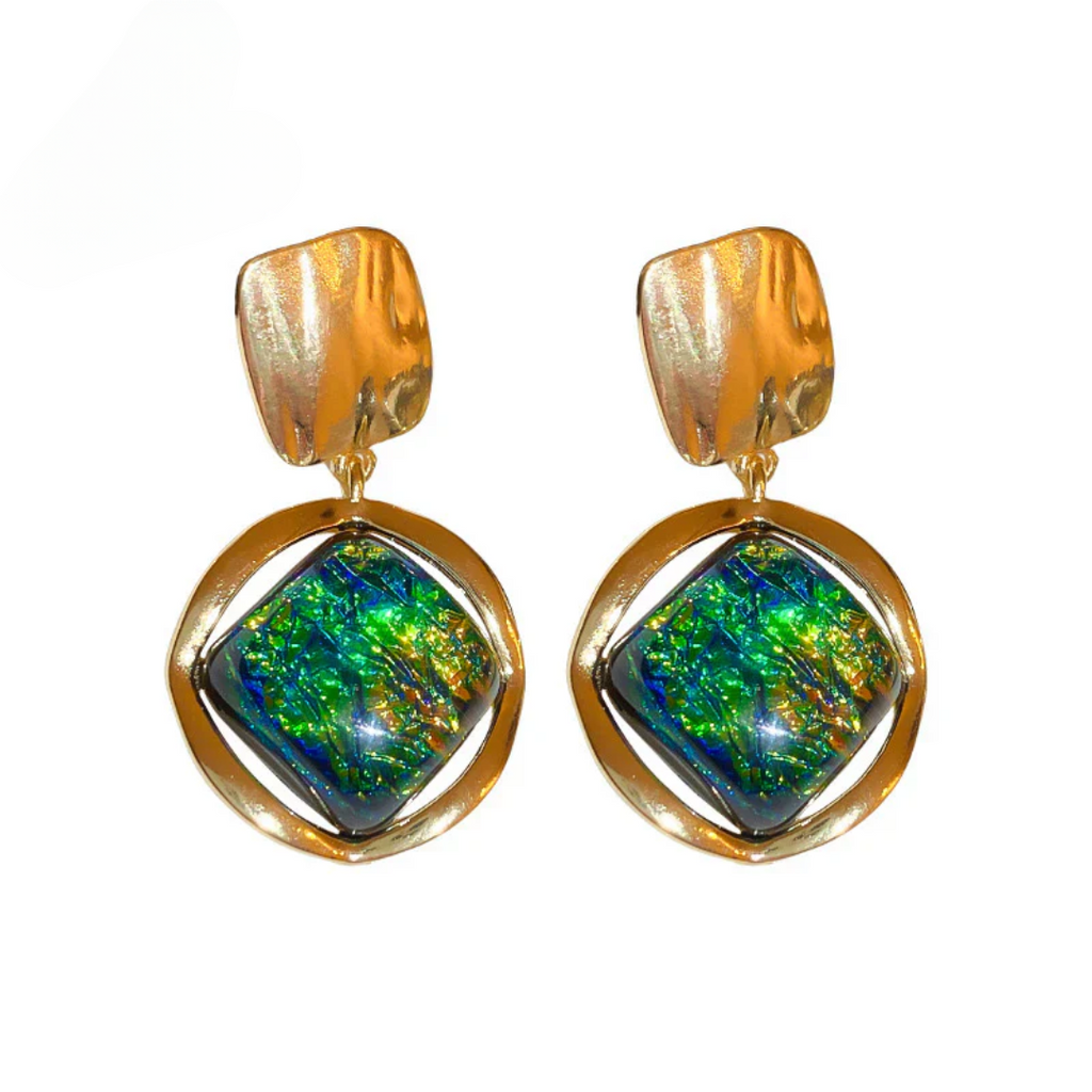 Vintage Green Geometric Drop Earrings