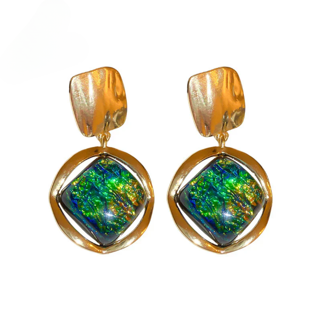 Vintage Green Geometric Drop Earrings
