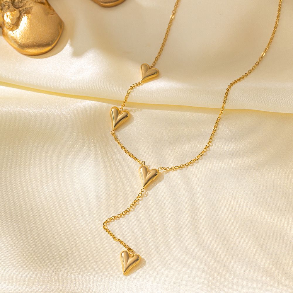 Y-Shape Four Heart Drop Necklace
