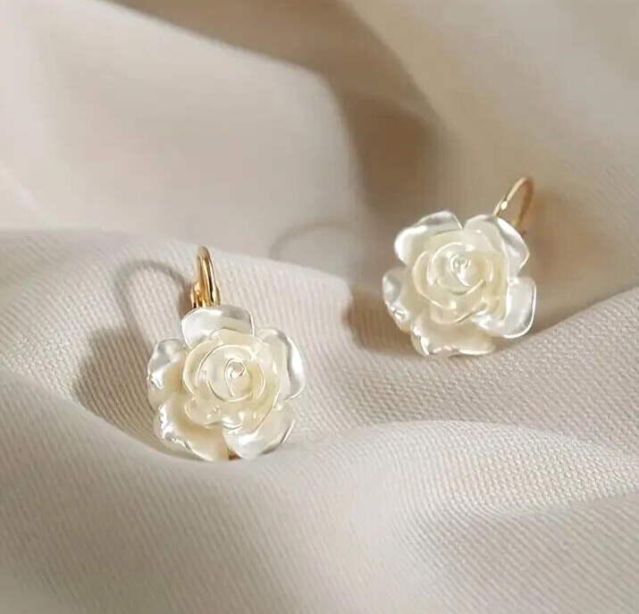 White rose bloom drop earring – Bellemargarita Jewelry