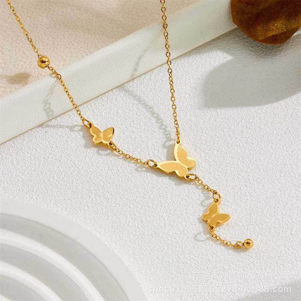 Three Butterflies Drop Necklace