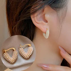 Micro Pearl Studded Heart Hoop Earrings