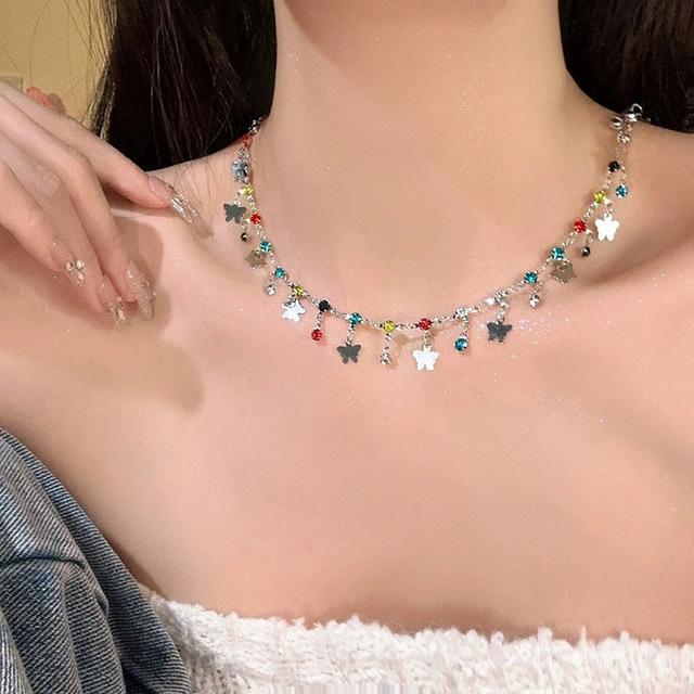 Multicolor Butterfly Charms Choker Necklace