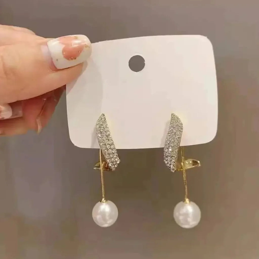 White Pearl Drop Diamond Plated Earring