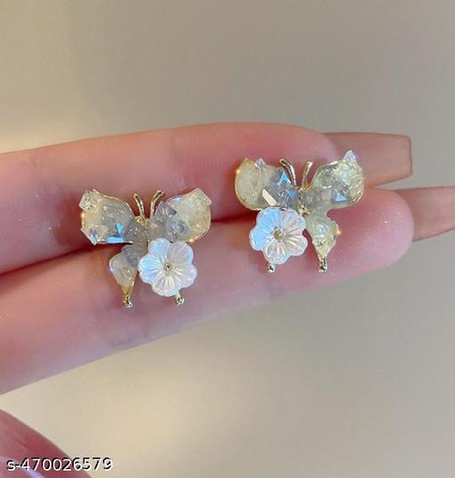 Cute Gradient Color Crystal Butterfly Stud Earrings