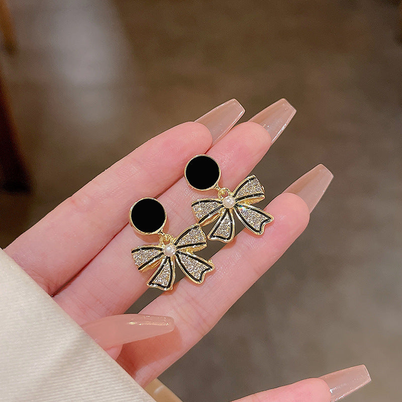 Black Charming Dainty Bow Earring