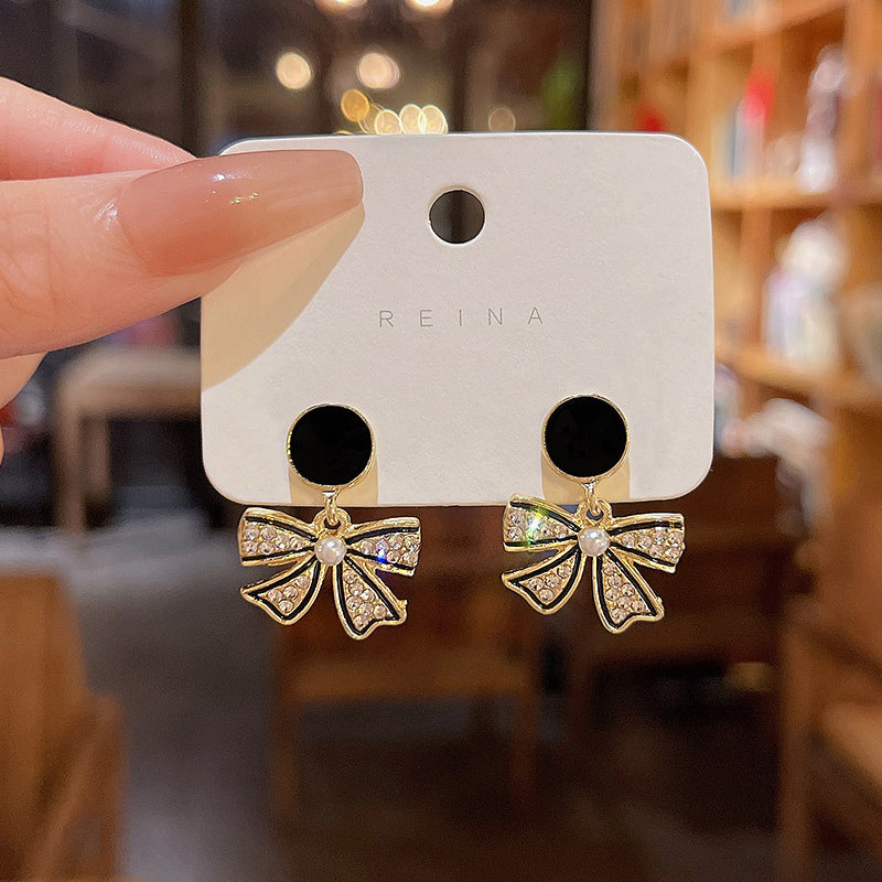 Black Charming Dainty Bow Earring
