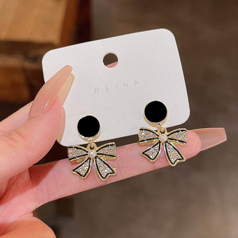 Black Charming Dainty Bow Earring