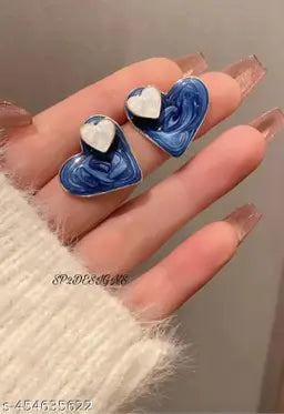 Enamel Blue Heart Stud Earrings