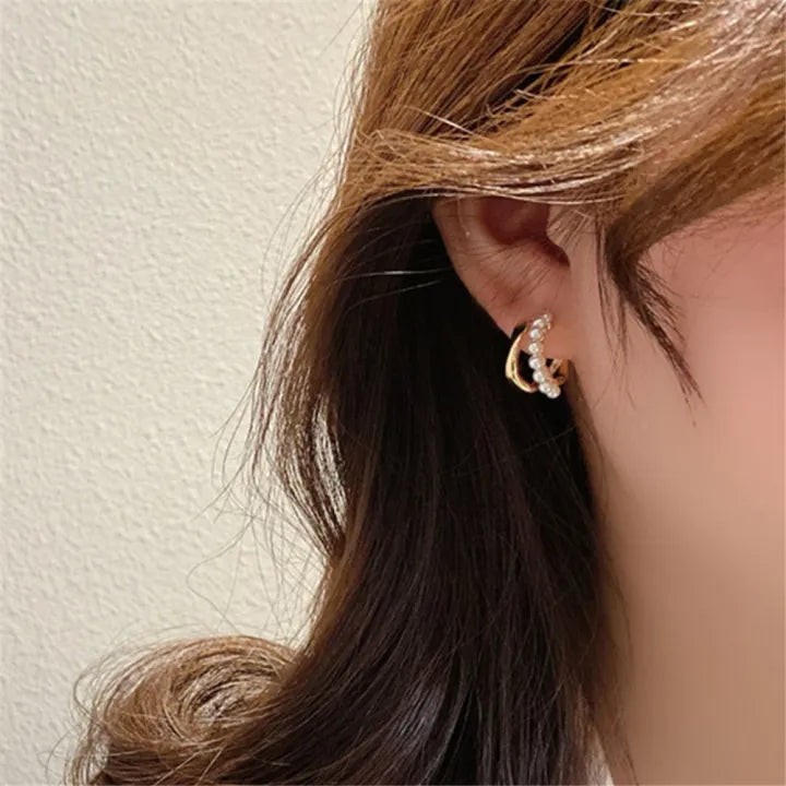Dual Layer Pearl Hoop C Shaped Earring