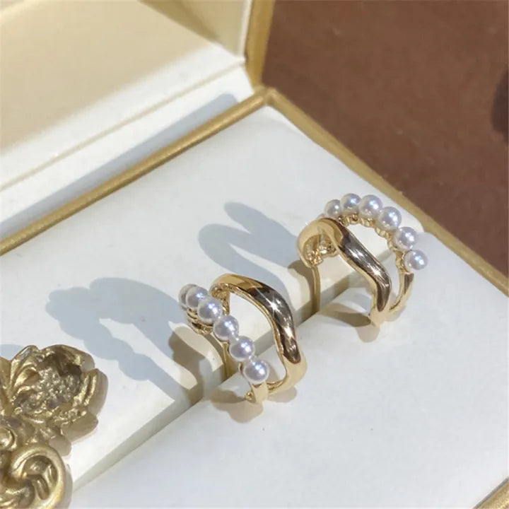 Dual Layer Pearl Hoop C Shaped Earring
