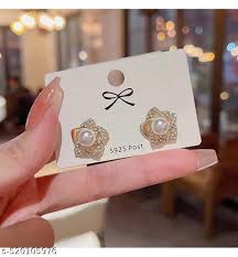 Stones Inlaid Pearl Rose Stud Earrings