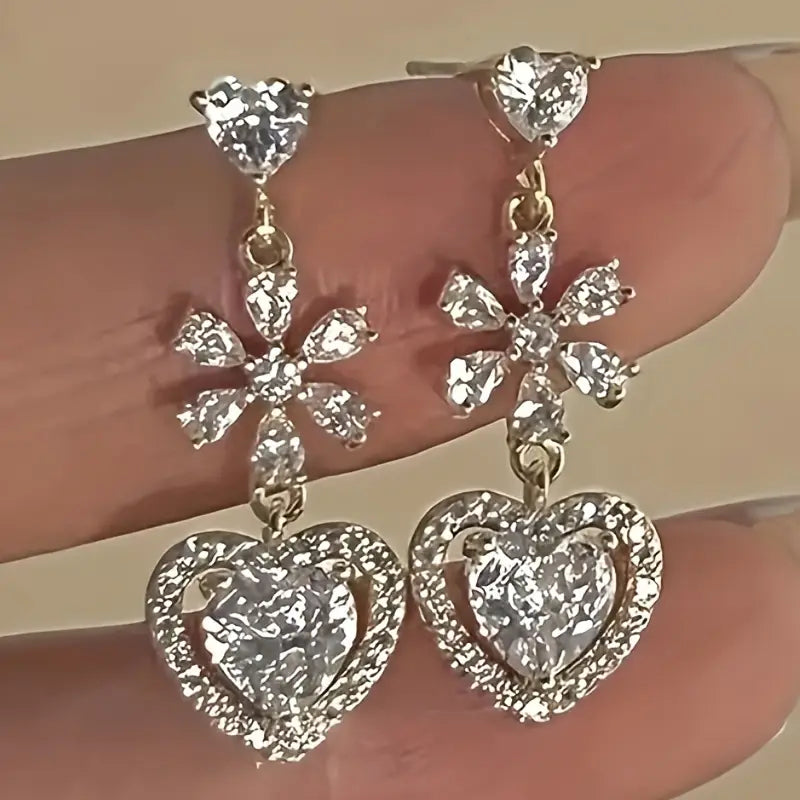 Big Shining Rhinestone Heart Earrings