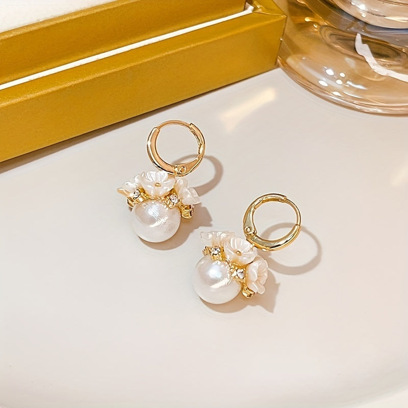 Western stylish beautiful princess korean trendy white pearl hoop earrings