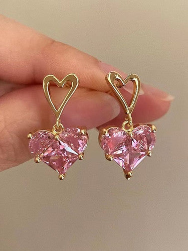 Pink Heart Crystal Drop Earrings