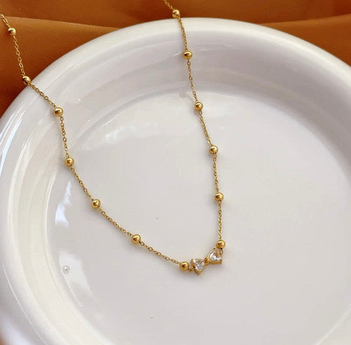 Zirconia Bow Tie Beads Chain Necklace