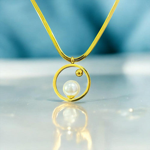 Golden Orbit Pearl Necklace | Elegance Avenue