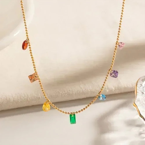 Multicolour Crystal Drops Anti Tarnish Necklace