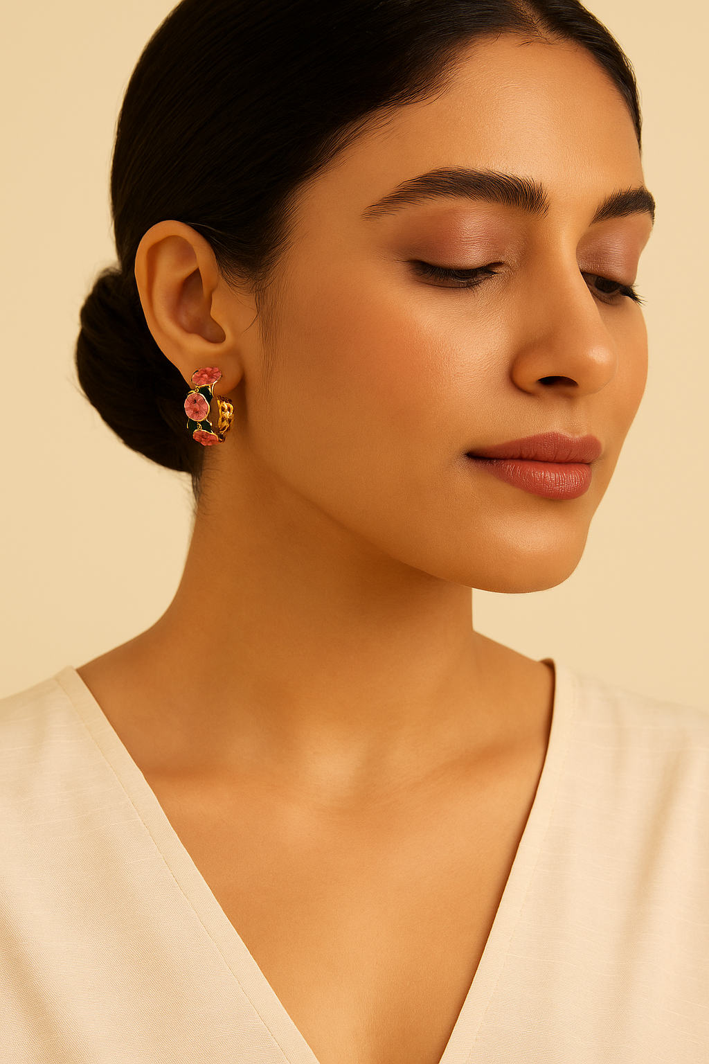 French Style Floral Hoops Earrings