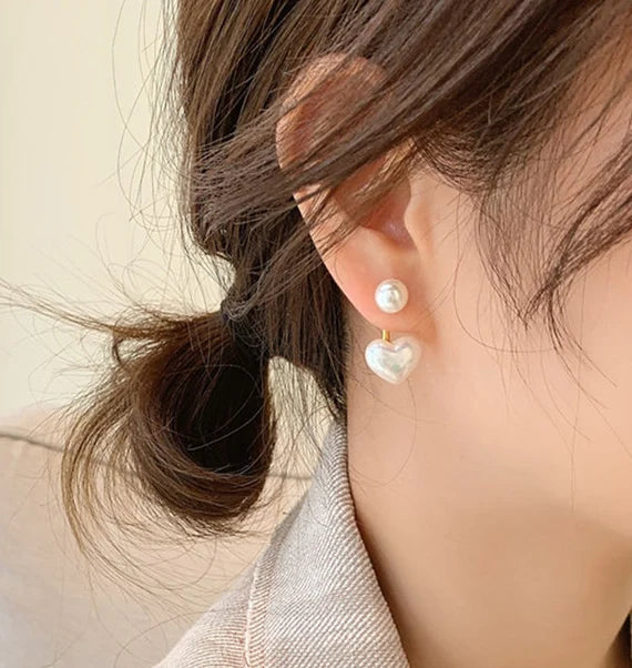 Korean Simple Pearl Love Stud Earrings
