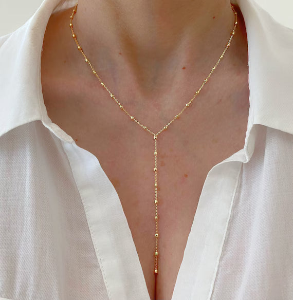 Y-shape Beads Chain Long Drop Necklace