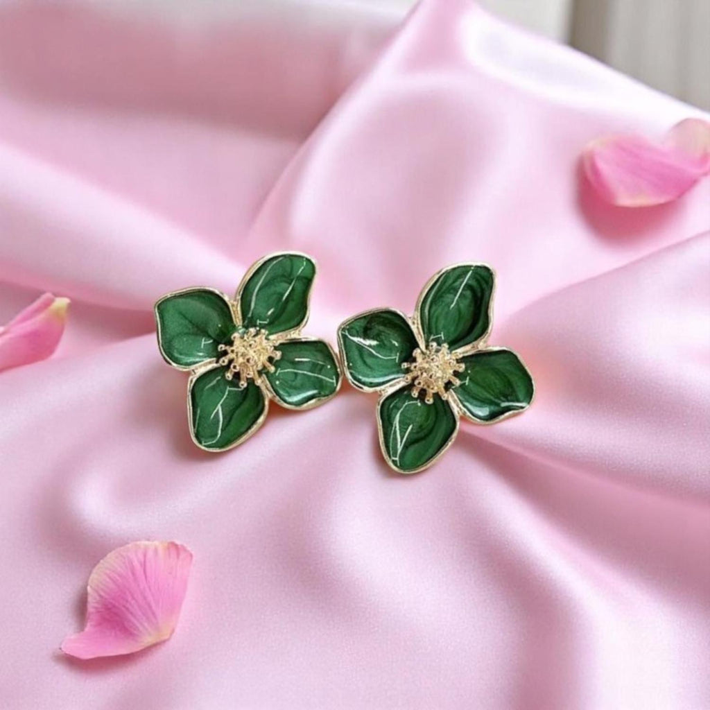 Korean flower shape green colour earrings