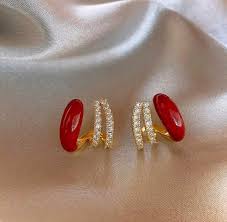 Marron Three Layer Claw Style Stone Stud Earrings