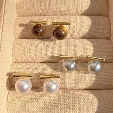 Minimalist Gold Plated Round Pearl Stud Earrings
