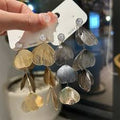 Exaggerated Petal-shaped Metallic Drop Long Earrings