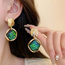 Vintage Green Geometric Drop Earrings