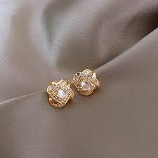 Gold Ad Stone Diamond Small Studs
