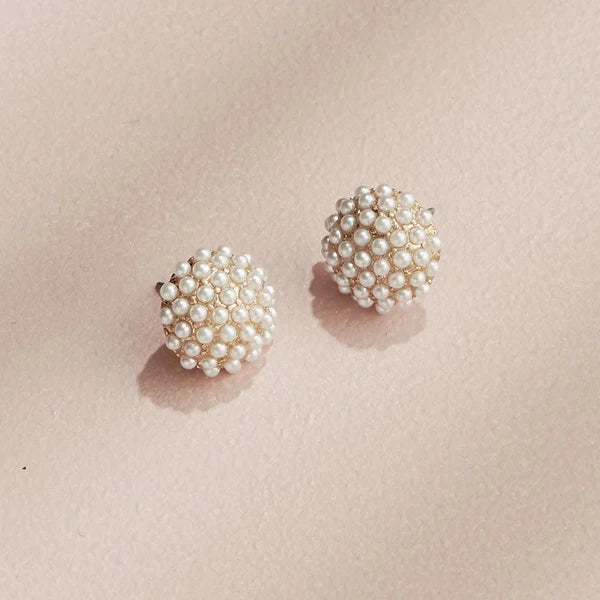 Round Ball Pearl Zircon Studded Studs Earrings