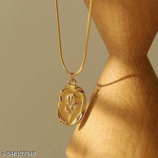 Gold Plated White Anti Tarnish Rose Themed Pendant