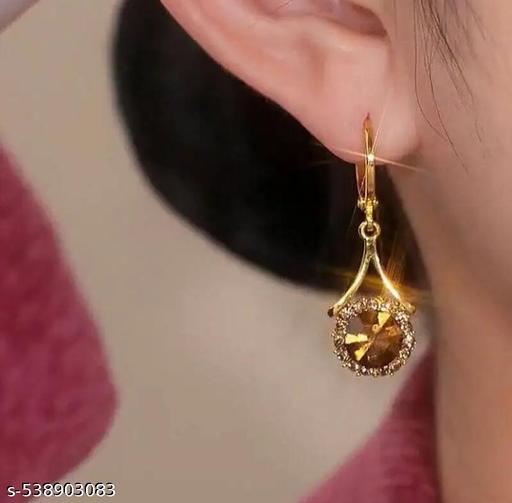 Caramel Stone Charm Drop Huggie Earring