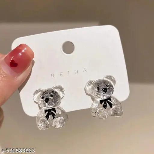 Cute Acrylic Transparent Teddy Bear Stup Earrings
