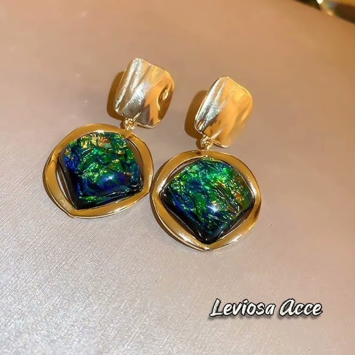 Vintage Green Geometric Drop Earrings