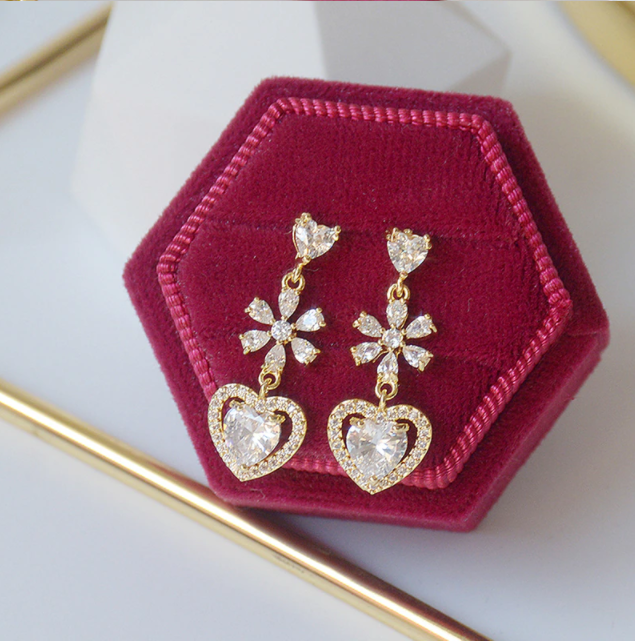 Big Shining Rhinestone Heart Earrings