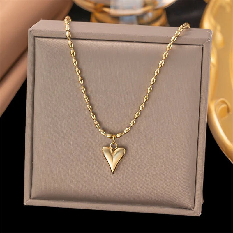 Bean Style Chain Heart Pendant Necklace