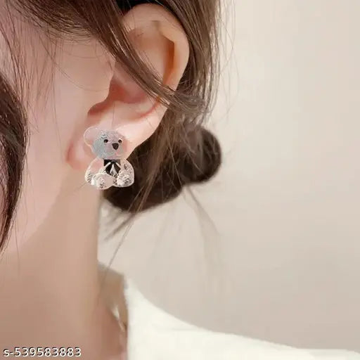 Cute Acrylic Transparent Teddy Bear Stup Earrings