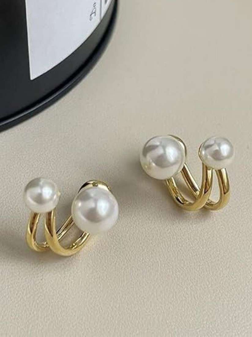 Latest Korean Style Double Pearl Stud Earring For Girls