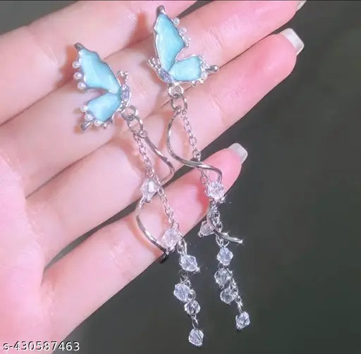 Blue Butterfly Tasssel Twisted Earrings