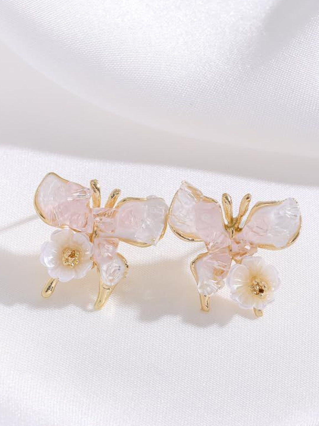 Cute Gradient Color Crystal Butterfly Stud Earrings